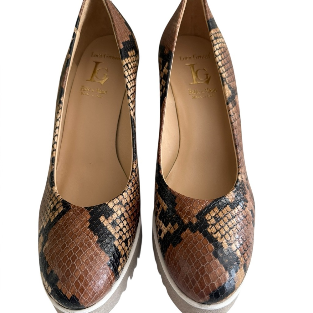 New In Box Luca Grossi Oriana 3901 Cognac Python Print Heels Size 38/US 8 - Picture 12 of 14